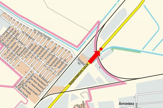 Схема рекламної площини за адресою Бериславское шоссе, разделитель, из центра, правый