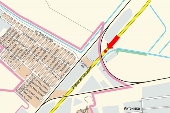 Схема рекламной плоскости по адресу Бериславское шоссе, разделитель, в центр, правый
