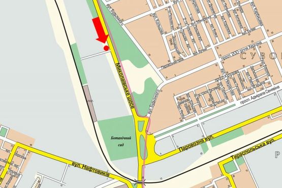 Схема рекламной плоскости по адресу Николаевское шоссе, поворот на "Оригинал-Авто", гусь, над дорогой, в центр