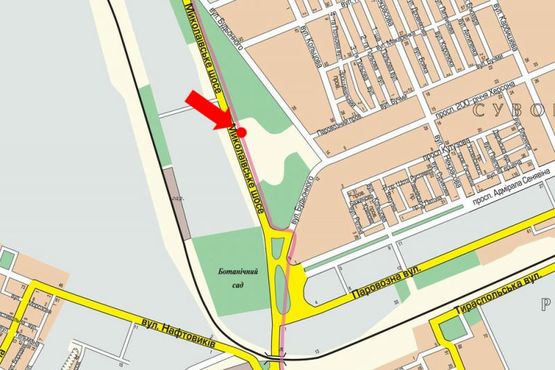 Схема рекламної площини за адресою Николаевское шоссе, возле отеля "Нон-Стоп", гусь, над дорогой, в центр