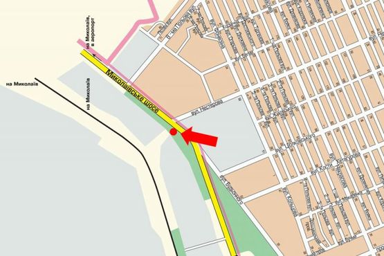 Схема рекламной плоскости по адресу Николаевское шоссе, возле Механического завода, гусь, над дорогой, из центра Схема рекламной плоскости по адресу Николаевское шоссе, возле Механического завода, гусь, над дорогой, из центра