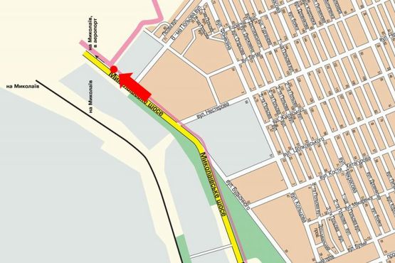 Схема рекламной плоскости по адресу Николаевское шоссе, возле авторынка, гусь, над дорогой, из центра Схема рекламной плоскости по адресу Николаевское шоссе, возле авторынка, гусь, над дорогой, из центра