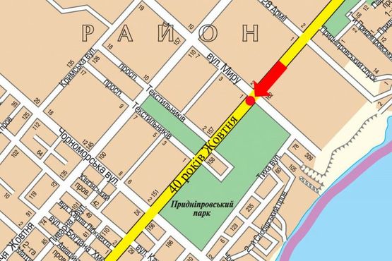 Схема рекламной плоскости по адресу Университетская ул. (бывш. 40-летия Октября ул.) / Мира ул., возле "Днепровского" рынка, разделитель, в центр, левый Схема рекламной плоскости по адресу Университетская ул. (бывш. 40-летия Октября ул.) / Мира ул., возле "Днепровского" рынка, разделитель, в центр, левый