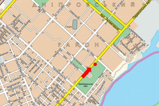 Схема рекламної площини за адресою Перекопская ул. / Текстильщиков пр., гусь, над дорогой, возле парка "Приднепровский"