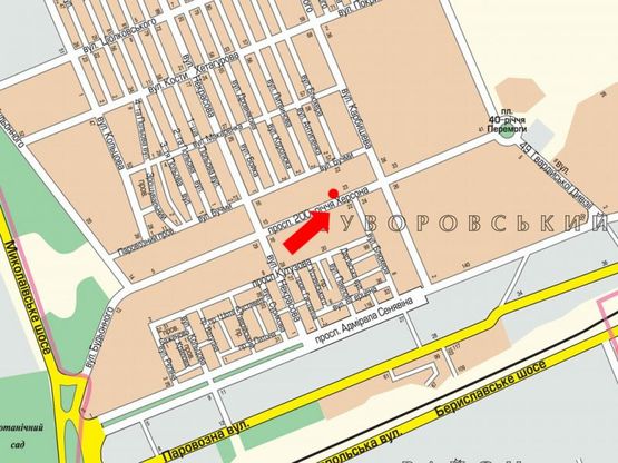 Схема рекламної площини за адресою 200-летия Херсона пр. / Вишневая ул. (бывш. Блюхера ул.), из центра