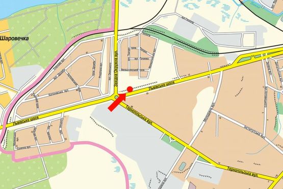 Схема рекламной плоскости по адресу Львовское шоссе, 55, в сторону рынка и центра