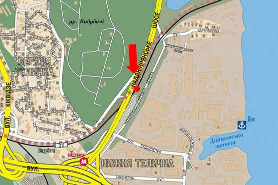 Схема рекламной плоскости по адресу Надднепрянское шоссе, 800 м до ст. м. "Выдубичи", в сторону мост Южный