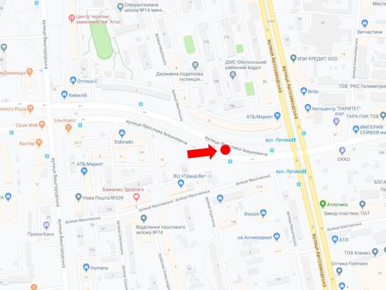 Схема рекламної площини за адресою Ивашкевича ул., 3, напротив, разделитель, в сторону Луговая ул.