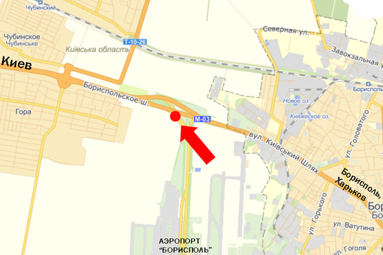 Схема рекламной плоскости по адресу Трасса Киев-Борисполь, разделитель, от а/п Борисполь на Киев