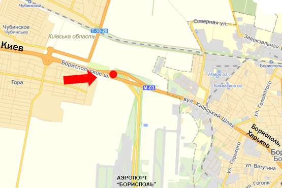 Схема рекламной плоскости по адресу Трасса Киев-Борисполь, разделитель, в сторону а/п Борисполь, левая