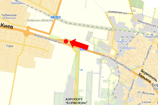 Схема рекламной плоскости по адресу Трасса Киев-Борисполь, разделитель, от а/п Борисполь на Киев