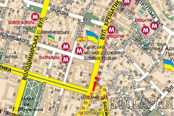 Схема рекламної площини за адресою Крещатик ул., 29, возле магазина "Mark&Spencer", "Roshen"