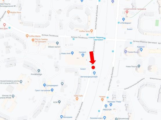 Схема рекламної площини за адресою Бальзака ул., 65, возле супермаркета "Новая линия", в сторону Градинская ул.