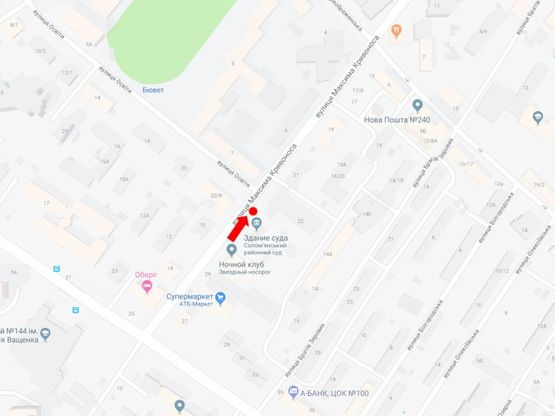 Схема рекламної площини за адресою Кривоноса ул. / ул. Освиты, в сторону ул. Соломенской