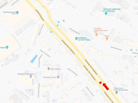 Схема рекламної площини за адресою Украинки бул., 3, на светофоре, в сторону ул. Крещатик