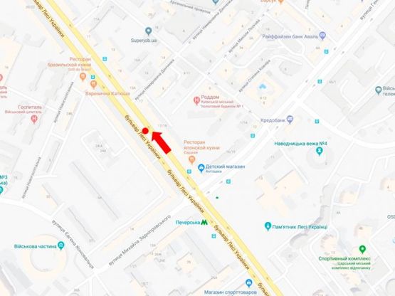 Схема рекламной плоскости по адресу Украинки бул., 17, магазин "Интертоп", в сторону ул. Крещатик