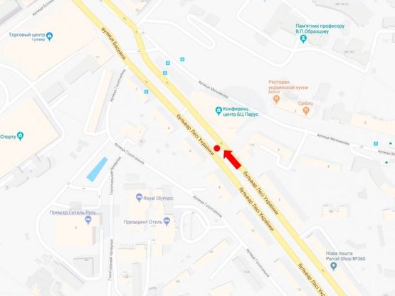 Схема рекламной плоскости по адресу Украинки бул.,  1, БЦ "Парус", в сторону ул. Крещатик Схема рекламной плоскости по адресу Украинки бул.,  1, БЦ "Парус", в сторону ул. Крещатик