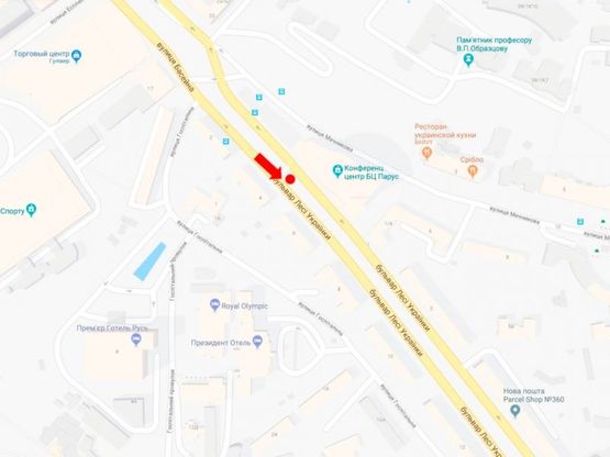 Схема рекламной плоскости по адресу Украинки бул., 6, в сторону пл. Л. Украинки