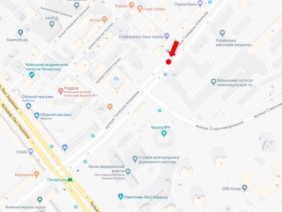 Схема рекламной плоскости по адресу Алмазова ул. (бывш. Кутузова ул.), 4а, в сторону м. Печерская, на разделителе