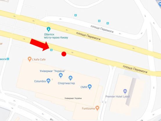 Схема рекламной плоскости по адресу Победы пл., 3, возле универмага "Украина", в сторону бул. Шевченко