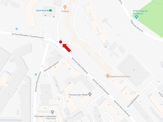 Схема рекламної площини за адресою Мазепы ул., 3, ст. м. "Арсенальная", в сторону ул. Грушевского