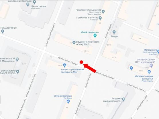 Схема рекламної площини за адресою Иоанна Павла ІІ ул. (бывш. Лумумбы ул.), 19 - ул. Чигорина, в сторону ул. Б. Васильковская