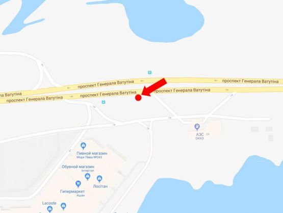 Схема рекламной плоскости по адресу Ватутина пр., 2, возле ТРЦ Sky Mall, в сторону ст.м. "Почайна", центра