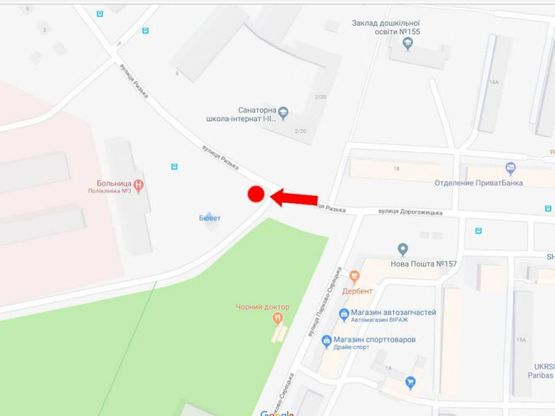 Схема рекламної площини за адресою Рижская ул., 1, возле Сырецкого парка, Поликлиники №3, Больницы №9, к ст. м. "Сырец"