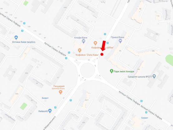 Схема рекламной плоскости по адресу Маяковского пр., 38/10 - ул. Лифаря (бывш. ул. Сабурова), в центр