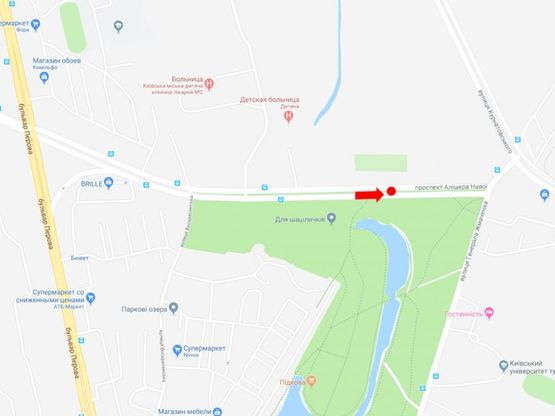 Схема рекламної площини за адресою Навои пр., разделитель, в сторону рынка "Юность", ул. Братиславской