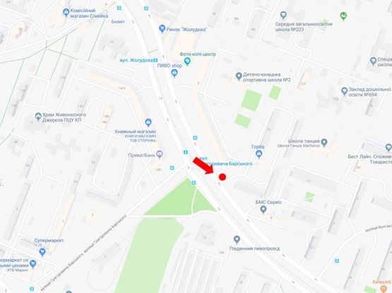 Схема рекламной плоскости по адресу Симиренко ул., 5 - ул. Григоровича Барского, в сторону ул. Булгакова