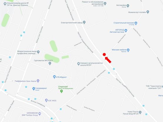 Схема рекламной плоскости по адресу Королева пр. - ул. Пшеничная, в сторону пр. Курбаса