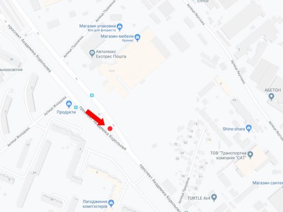 Схема рекламної площини за адресою Королева пр., 4 - ул. Желудева, разделителе, в сторону супермаркета "Сильпо"