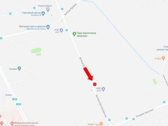 Схема рекламной плоскости по адресу Братиславская ул. - Лесной пр. (400 м) возле АЗС Shell, в сторону Броварского пр., ст. "Черниговская"