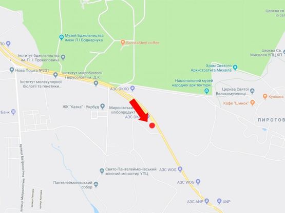 Схема рекламной плоскости по адресу Заболотного ул., 100 м. от АЗС "Окко" и офиса "Мироновский хлебопродукт", в сторону Столичного шоссе