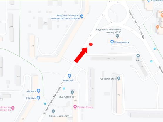 Схема рекламної площини за адресою Малиновского ул., 38 - Героев Сталинграда пр., в сторону пр. Героев Сталинграда