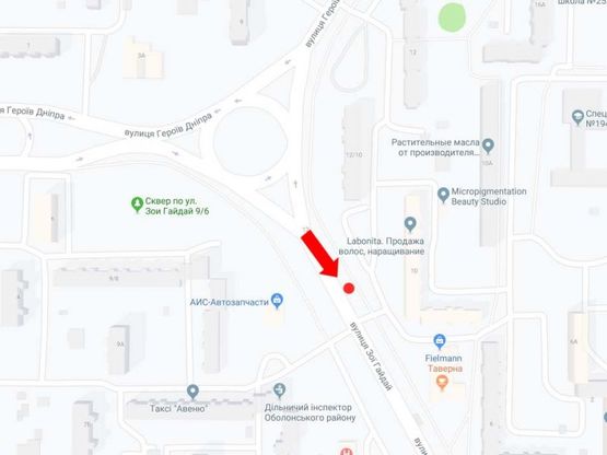 Схема рекламної площини за адресою Гайдай ул., 10, в сторону ул. Тимошенко