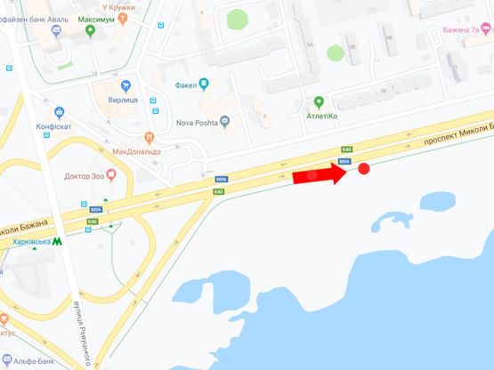 Схема рекламной плоскости по адресу Бажана пр., 5 В, напротив, в сторону пл. Харьковской