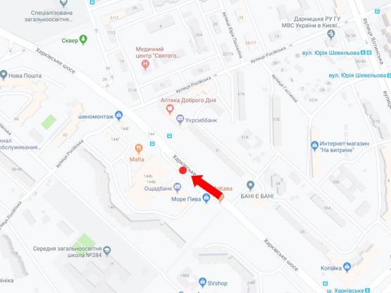 Схема рекламної площини за адресою Харьковское шоссе, 144В, возле супермаркета "Сильпо", в сторону пл. Дарницкой Схема рекламної площини за адресою Харьковское шоссе, 144В, возле супермаркета "Сильпо", в сторону пл. Дарницкой