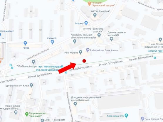 Схема рекламної площини за адресою Дегтяревская ул., 62, в сторону ул. Телиги