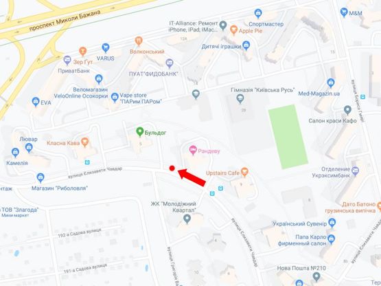 Схема рекламної площини за адресою Чавдар ул., 7, в сторону Днепровской наб., пр. Бажана