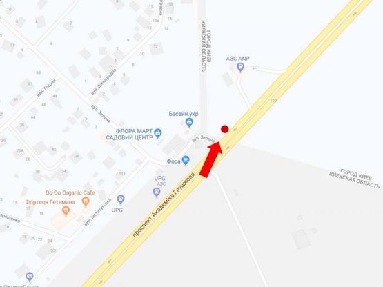 Схема рекламной плоскости по адресу Глушкова пр., возле супермаркета "Фора", в центр Схема рекламной плоскости по адресу Глушкова пр., возле супермаркета "Фора", в центр