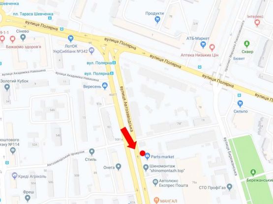 Схема рекламної площини за адресою Автозаводская ул., 89а - пер. Автозаводской, на светофоре, в сторону ул. Луговая, центра