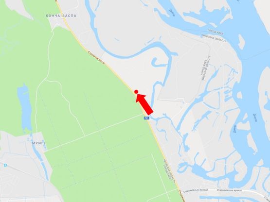 Схема рекламної площини за адресою Столичное шоссе ул., напротив Олимпийского мишки, в сторону Киева