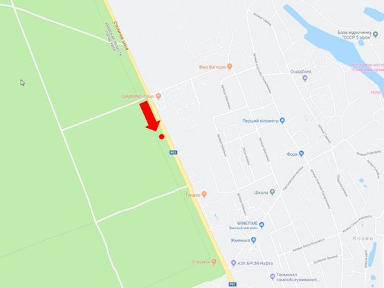 Схема рекламной плоскости по адресу Столичное шоссе, 500м. до ресторана "Тандыр", из Киева