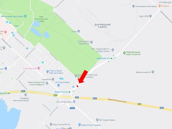 Схема рекламної площини за адресою Старобориспольская ул., 200 м. до Харьковской пл., разделитель, в сторону ст.м. "Бориспольская", пр. Бажана