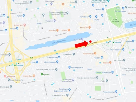 Схема рекламної площини за адресою Бажана пр. - пр. Григоренко, ст. м. "Позняки", возле АЗС "Кло", напротив McDonald's, из центра