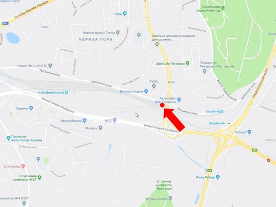 Схема рекламной плоскости по адресу Бойчука ул. (бывш. Киквидзе ул.) , мост, в сторону Украинки бул.