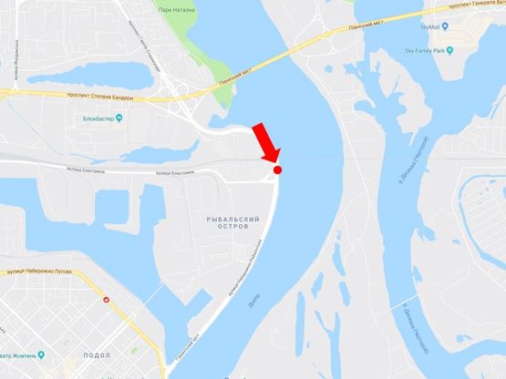 Схема рекламной плоскости по адресу Набережно-Рыбальская ул., 120м до перекрестка с Электриков ул., в сторону Подола, Электриков ул.