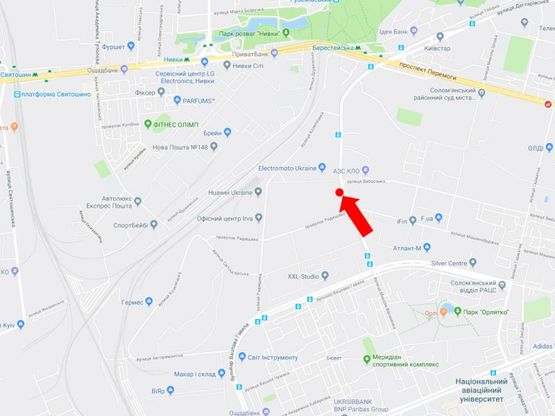 Схема рекламної площини за адресою Василенко ул. - ул. Выборгская, в сторону пр. Победы, ст.м. "Берестейская"